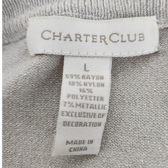 SALE Charter Club Silver Metallic Snap Front Metal Studded Cardigan Sweater - Picture 2 of 8